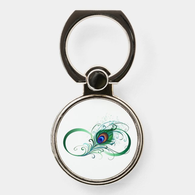Infinity Symbol with Peacock Feather Phone Ring Stand (Front)
