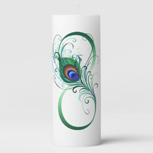 Infinity Symbol with Peacock Feather Pillar Candle