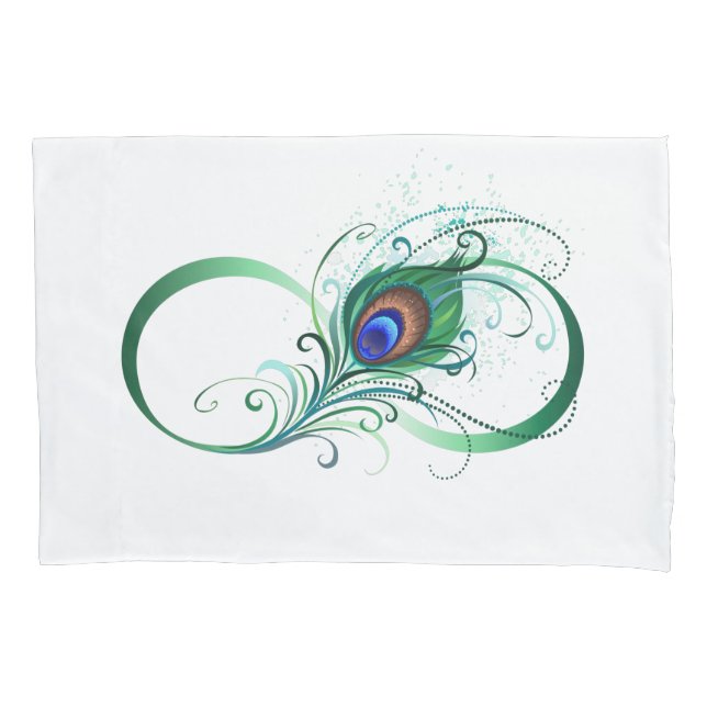 Infinity Symbol with Peacock Feather Pillow Case (Front-Left)