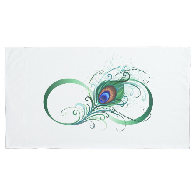 Infinity Symbol with Peacock Feather Pillow Case (Front)