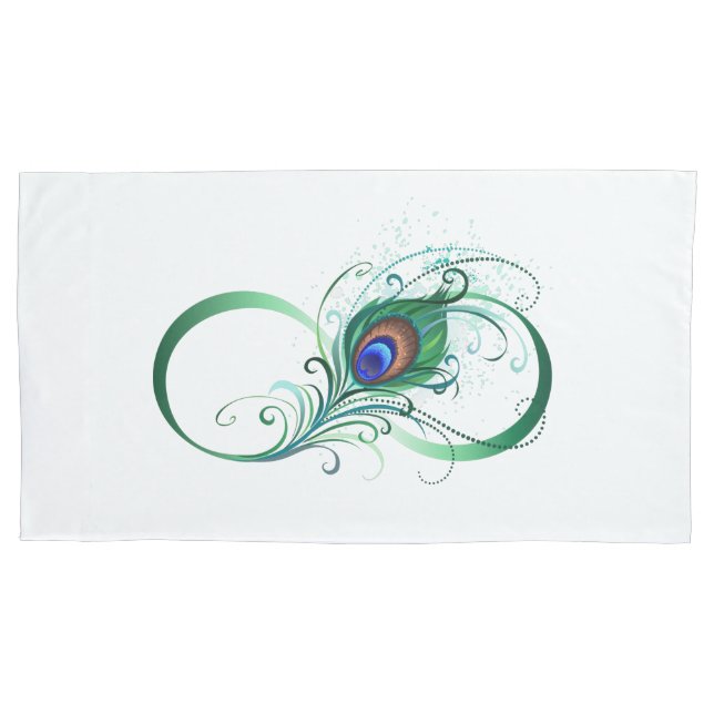 Infinity Symbol with Peacock Feather Pillow Case (Front-Left)