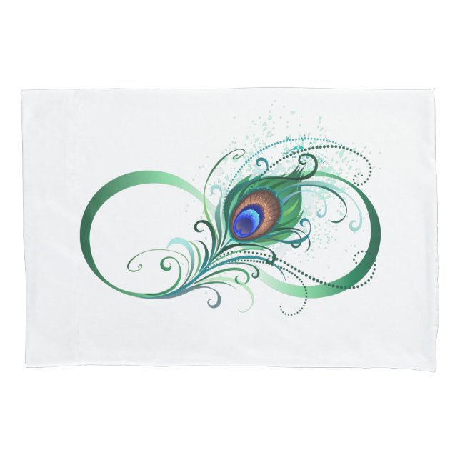 Infinity Symbol with Peacock Feather Pillow Case (Front)