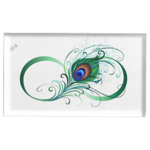 Infinity Symbol with Peacock Feather Place Card Holder