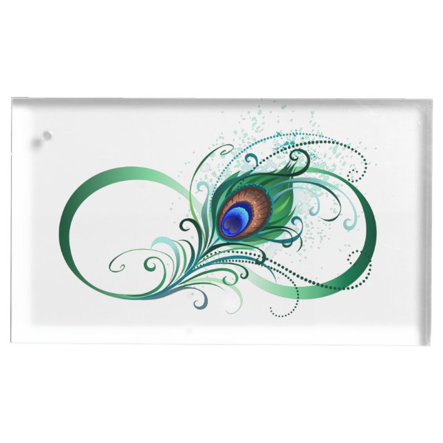 Infinity Symbol with Peacock Feather Place Card Holder (Front)