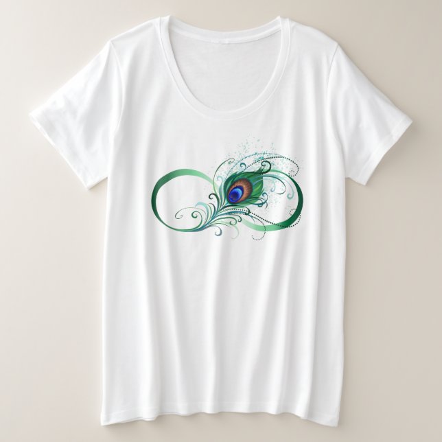 Infinity Symbol with Peacock Feather Plus Size T-Shirt (Design Front)