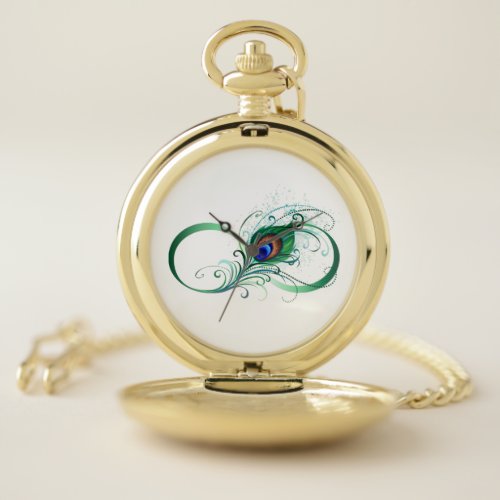 Infinity Symbol with Peacock Feather Pocket Watch
