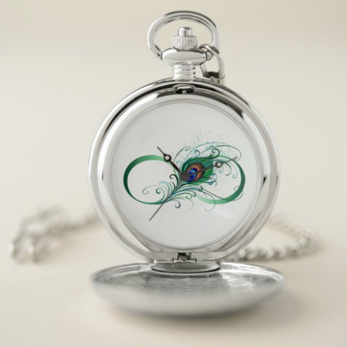 Infinity Symbol with Peacock Feather Pocket Watch