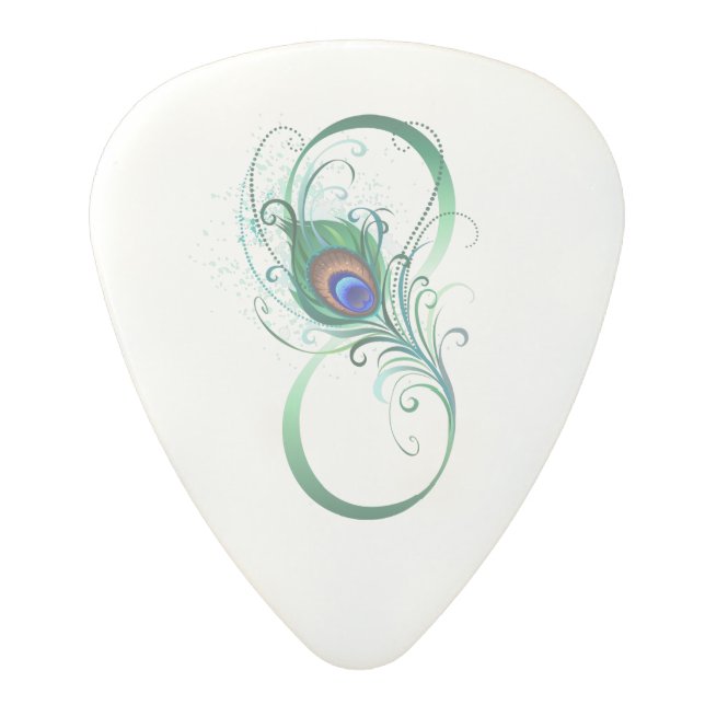 Infinity Symbol with Peacock Feather Polycarbonate Guitar Pick (Front)