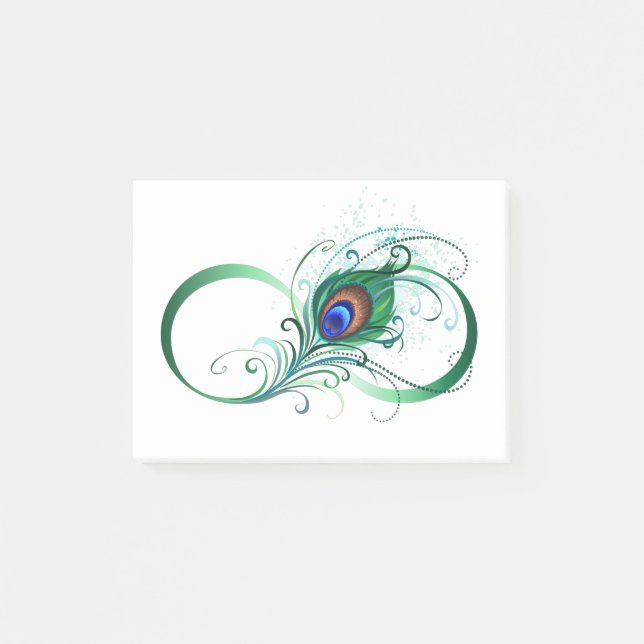 Infinity Symbol with Peacock Feather Post-it Notes (Front)