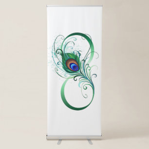 Infinity Symbol with Peacock Feather Retractable Banner