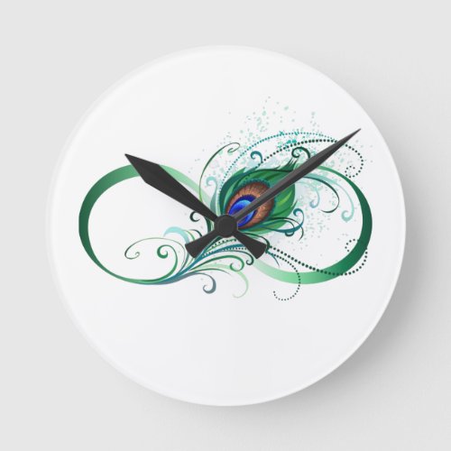 Infinity Symbol with Peacock Feather Round Clock