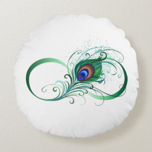 Infinity Symbol with Peacock Feather Round Pillow