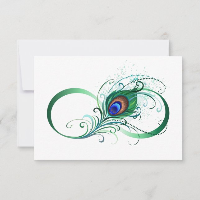 Infinity Symbol with Peacock Feather RSVP Card (Front)