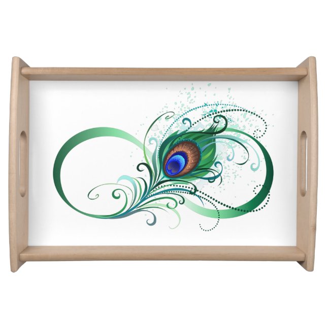 Infinity Symbol with Peacock Feather Serving Tray (Front)