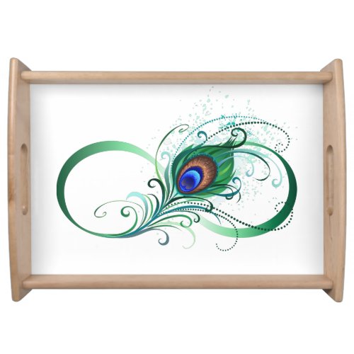 Infinity Symbol with Peacock Feather Serving Tray