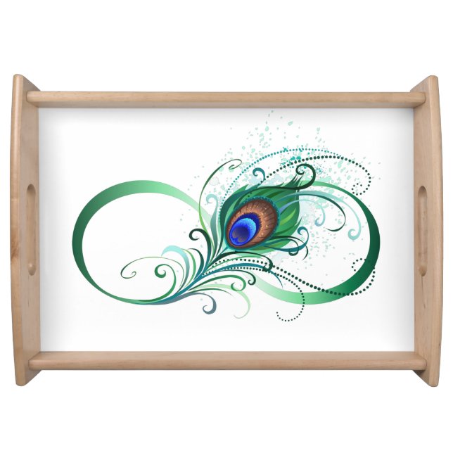 Infinity Symbol with Peacock Feather Serving Tray (Front)
