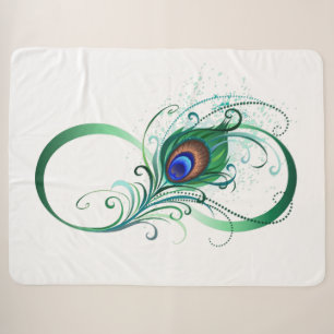 Infinity Symbol with Peacock Feather Sherpa Blanket