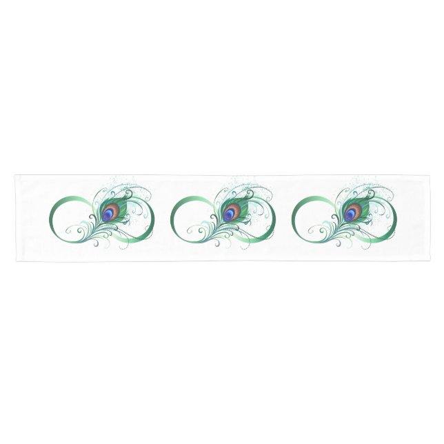 Infinity Symbol with Peacock Feather Short Table Runner (Horizontal)