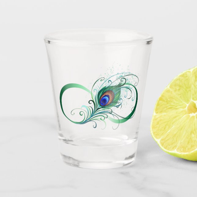 Infinity Symbol with Peacock Feather Shot Glass (Front)