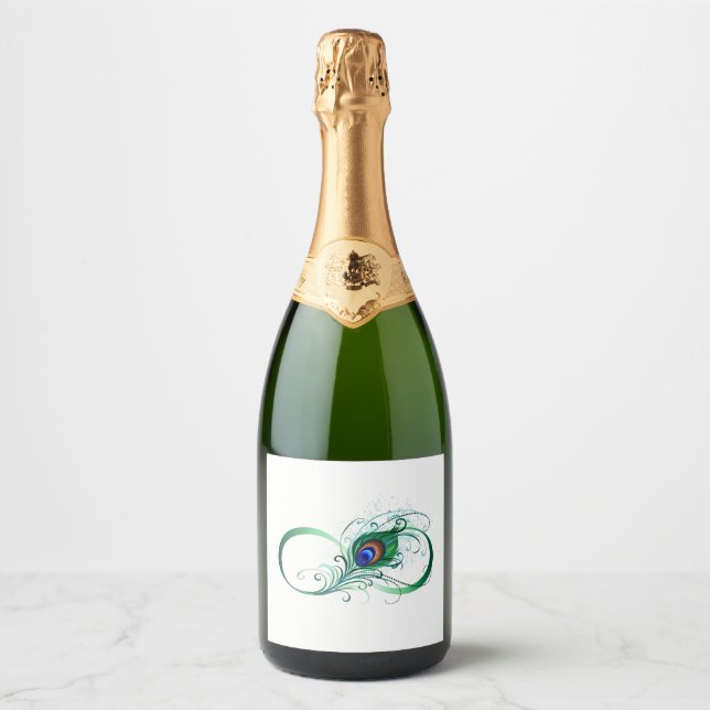 Infinity Symbol with Peacock Feather Sparkling Wine Label (Front)