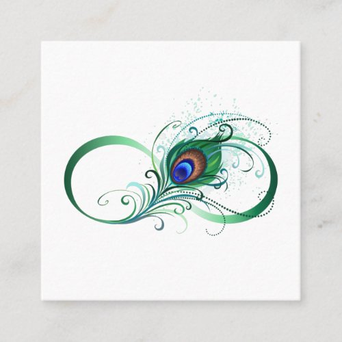 Infinity Symbol with Peacock Feather Square Business Card