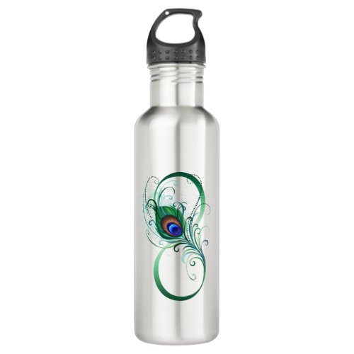 Infinity Symbol with Peacock Feather Stainless Steel Water Bottle