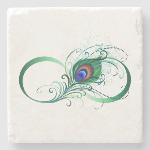 Infinity Symbol with Peacock Feather Stone Coaster