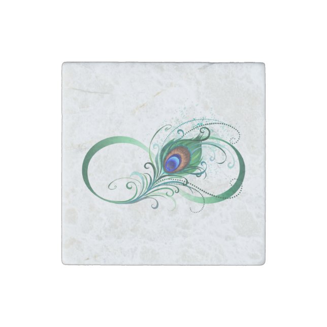 Infinity Symbol with Peacock Feather Stone Magnet (Front)