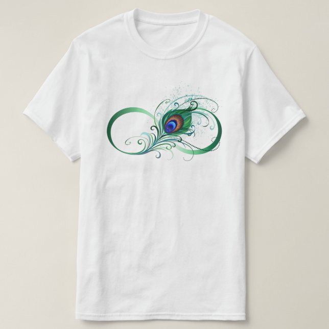 Infinity Symbol with Peacock Feather T-Shirt (Design Front)