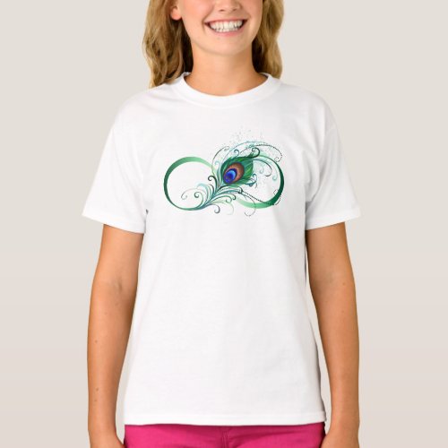 Infinity Symbol with Peacock Feather T_Shirt