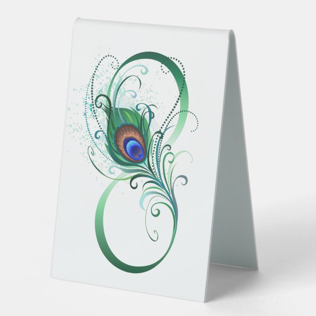 Infinity Symbol with Peacock Feather Table Tent (Front)