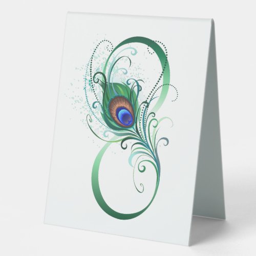 Infinity Symbol with Peacock Feather Table Tent Sign