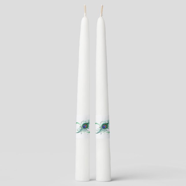 Infinity Symbol with Peacock Feather Taper Candle (Front)