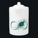 Infinity Symbol with Peacock Feather Teapot<br><div class="desc">The symbol of infinity with a bright,  green,  artistic peacock feather on a white background. Tattoo style.</div>