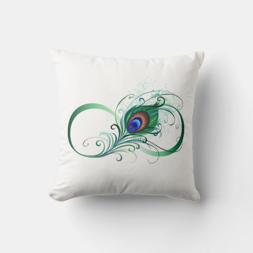 Infinity Symbol with Peacock Feather Throw Pillow