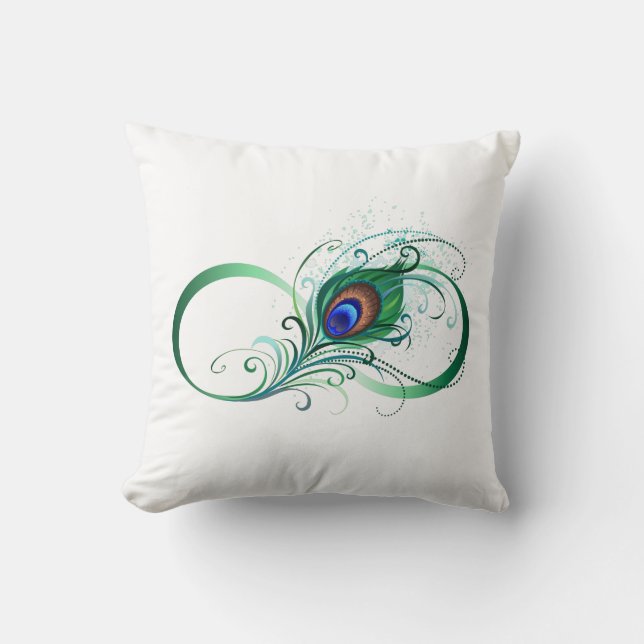Infinity Symbol with Peacock Feather Throw Pillow (Front)