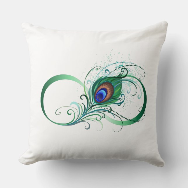 Infinity Symbol with Peacock Feather Throw Pillow (Front)