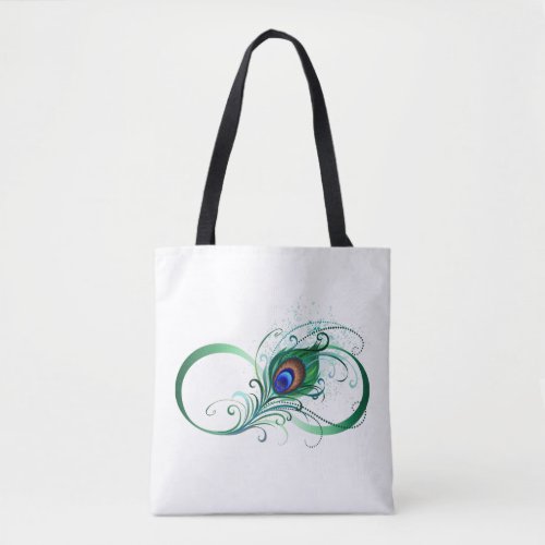 Infinity Symbol with Peacock Feather Tote Bag