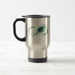 Infinity Symbol with Peacock Feather Travel Mug