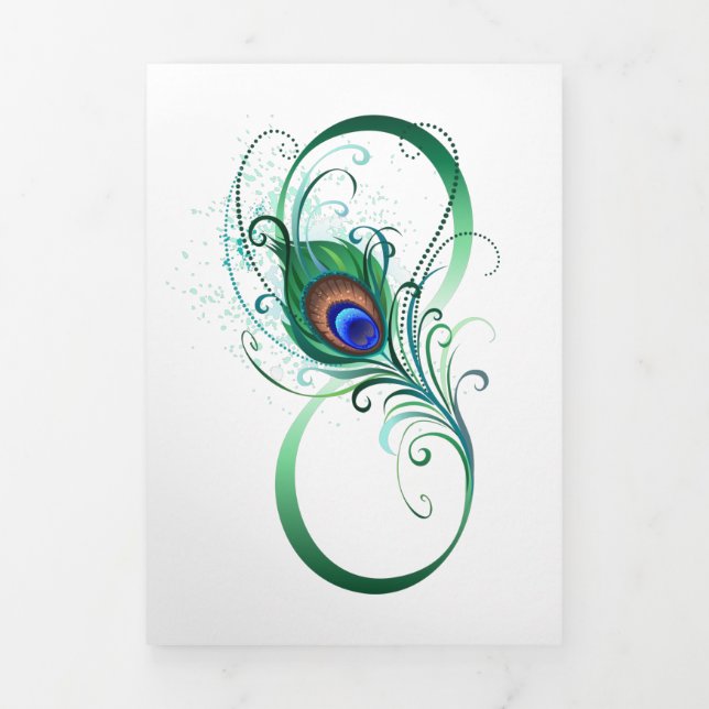 Infinity Symbol with Peacock Feather Tri-Fold Card (Cover)
