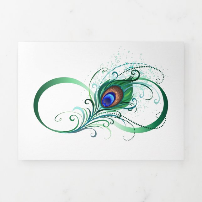 Infinity Symbol with Peacock Feather Tri-Fold Invitation (Cover)