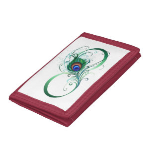 Infinity Symbol with Peacock Feather Tri-fold Wallet