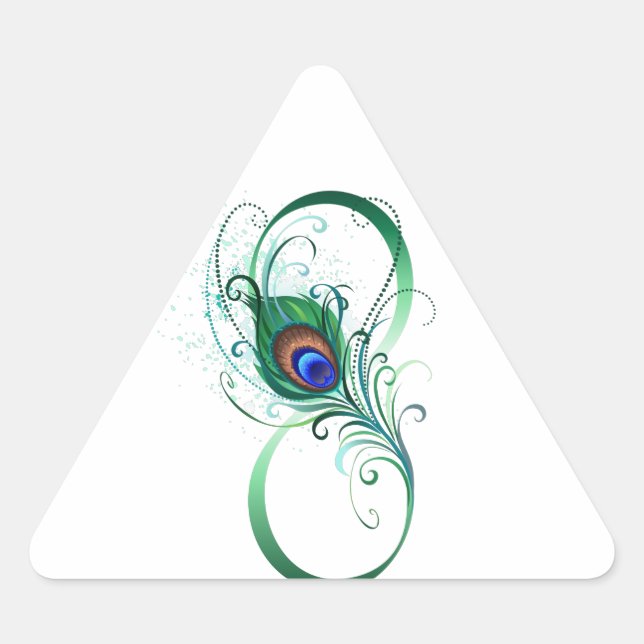 Infinity Symbol with Peacock Feather Triangle Sticker (Front)