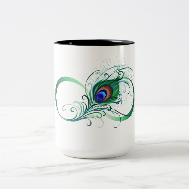 Infinity Symbol with Peacock Feather Two-Tone Coffee Mug (Center)