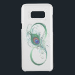 Infinity Symbol with Peacock Feather Uncommon Samsung Galaxy S8  Case<br><div class="desc">The symbol of infinity with a bright,  green,  artistic peacock feather on a white background. Tattoo style.</div>