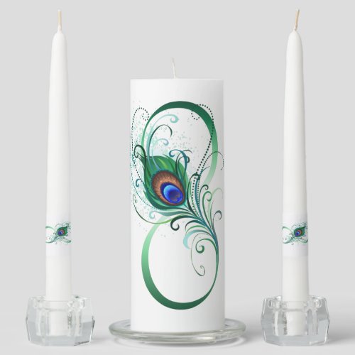 Infinity Symbol with Peacock Feather Unity Candle Set