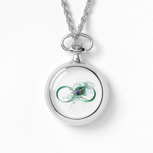 Infinity Symbol with Peacock Feather Watch