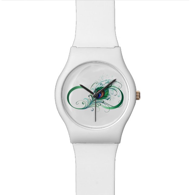 Infinity Symbol with Peacock Feather Watch (Close Up)