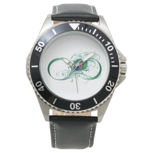 Infinity Symbol with Peacock Feather Watch