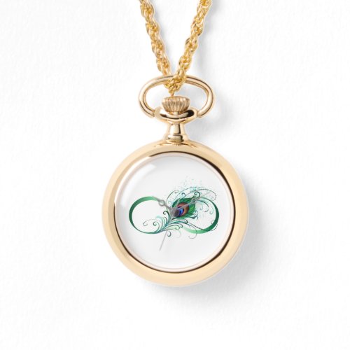 Infinity Symbol with Peacock Feather Watch